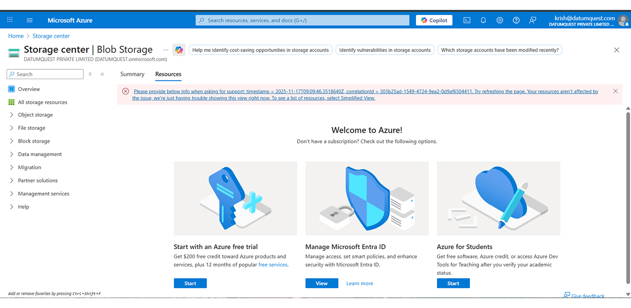 Step 1: Upload Your Excel File to Azure Storage :